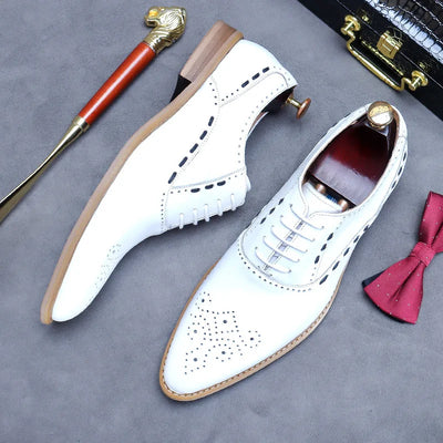 New Style Stitching White Genuine Leather Oxford Shoes British First Layer Cowhide Formal Shoes Men's Casual Shoes Wedding Shoes